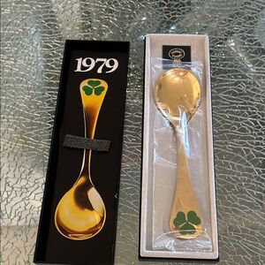 Georg Jensen collectible  Gold and Green Spoon with Clover Design